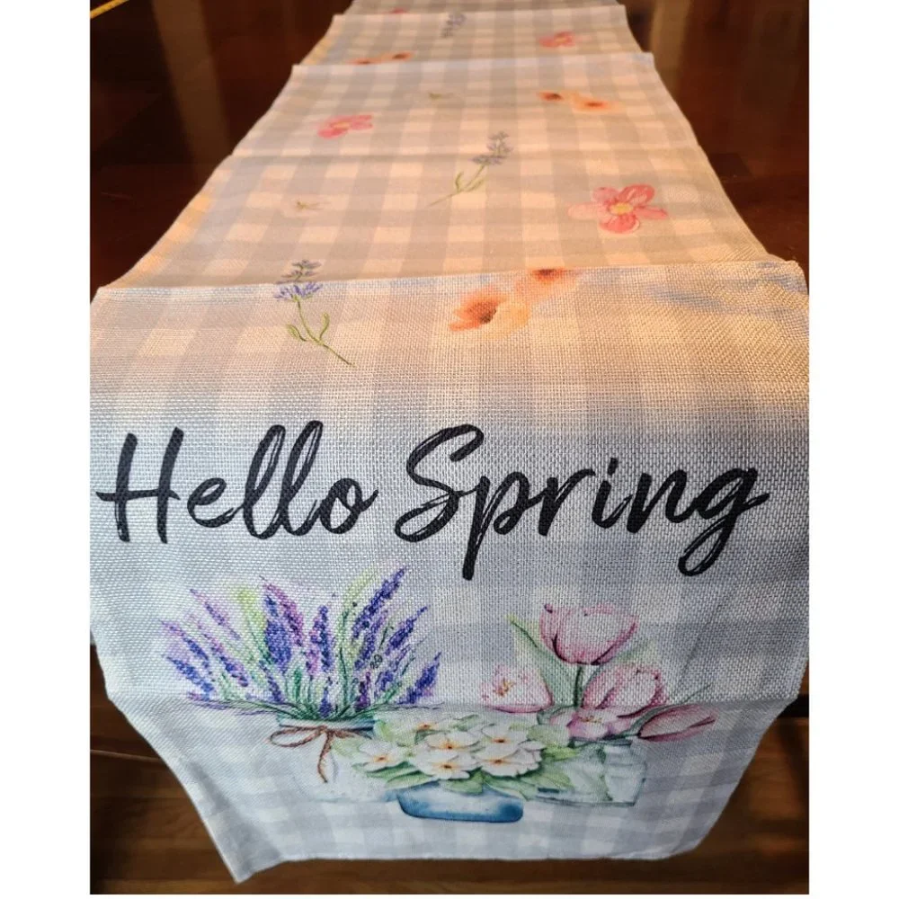 Floral Table Runner Cottage Farmhouse Decor Spring Summer Plaid Decorative Cloth